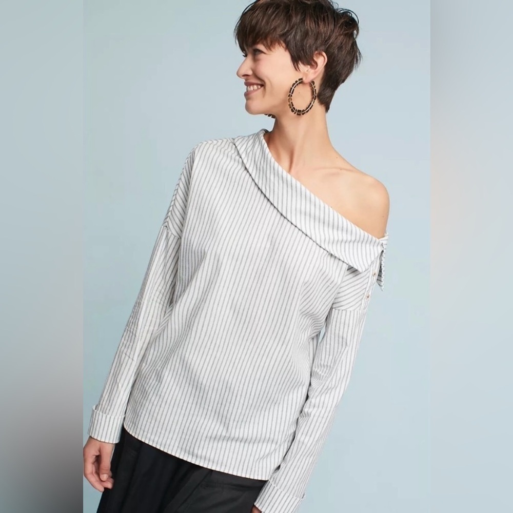 Anthropologie Michael Stars Asymmetry Striped Blouse Women’s Size XS